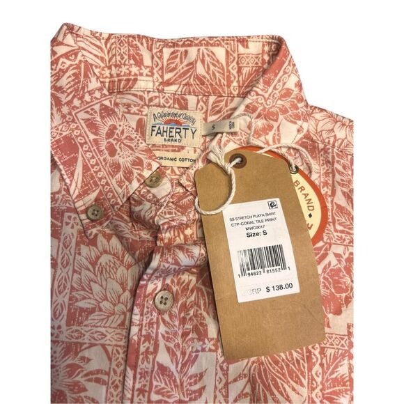 Faherty Men’s Small Breeze Short Sleeve Button Down Tropic Floral shirt coral - Picture 4 of 5